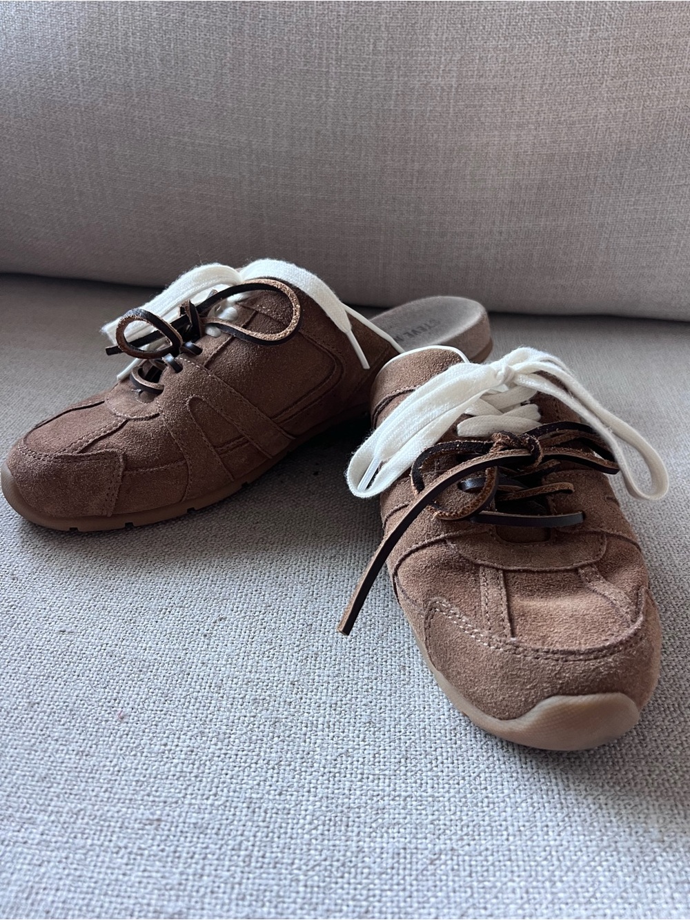 Steve Madden Brown Suede Slip-On Clog Mules with White Laces